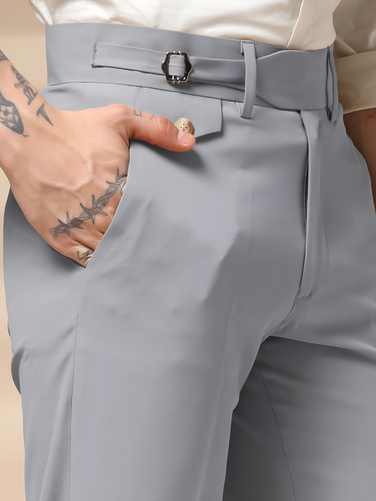 Ash Grey Single Buckle Formal Gurkha Pants by ITALIAN VEGA®