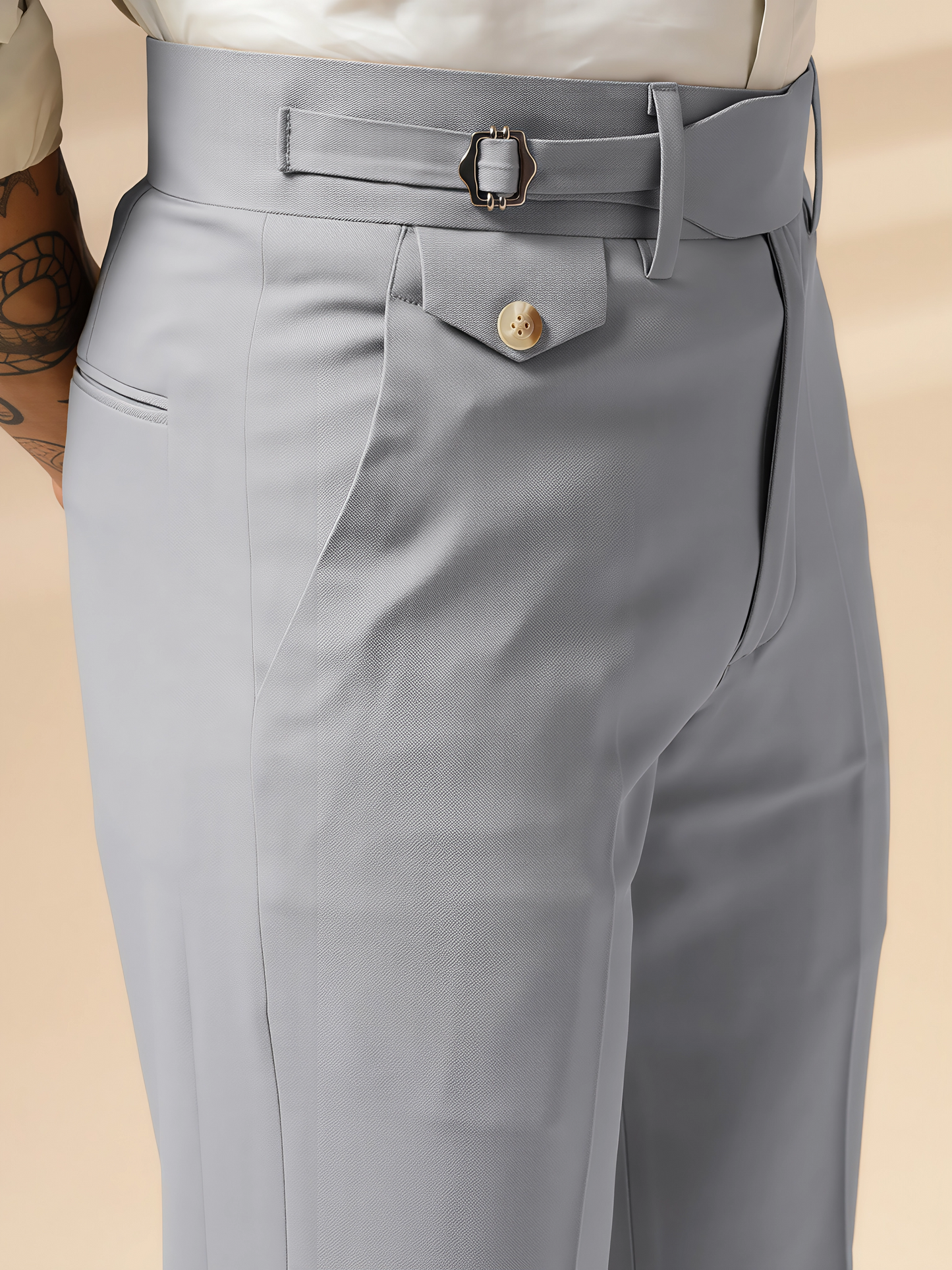 Ash Grey Single Buckle Formal Gurkha Pants by ITALIAN VEGA®