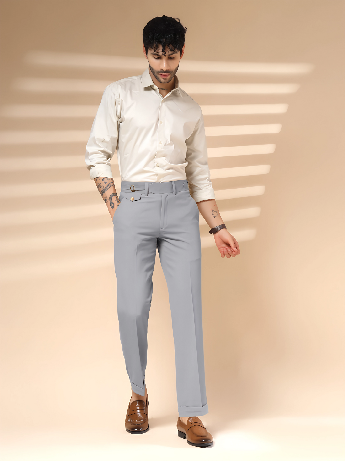 Ash Grey Single Buckle Formal Gurkha Pants by ITALIAN VEGA®