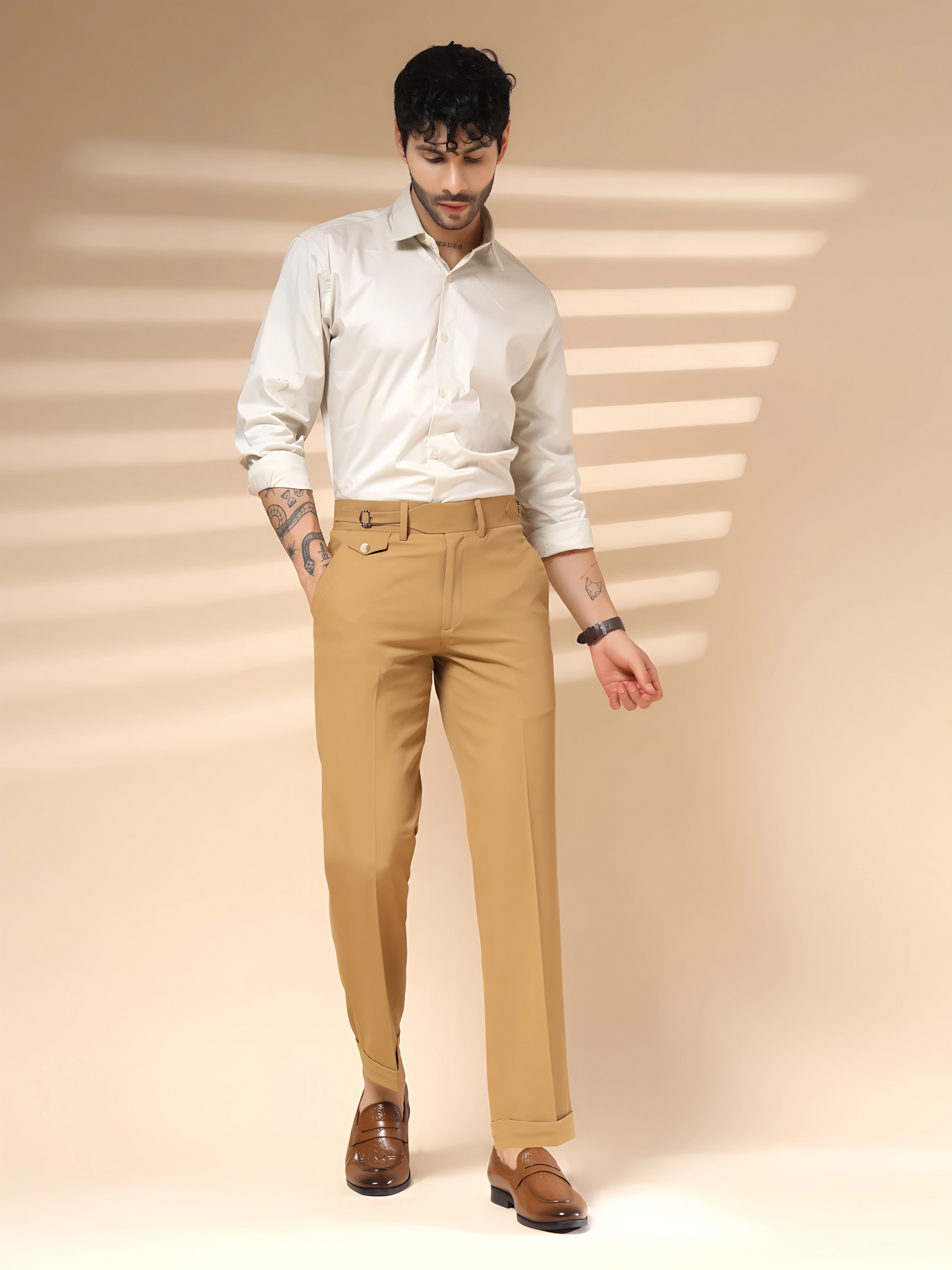 Camel Single Buckle Formal Gurkha Pants by ITALIAN VEGA®