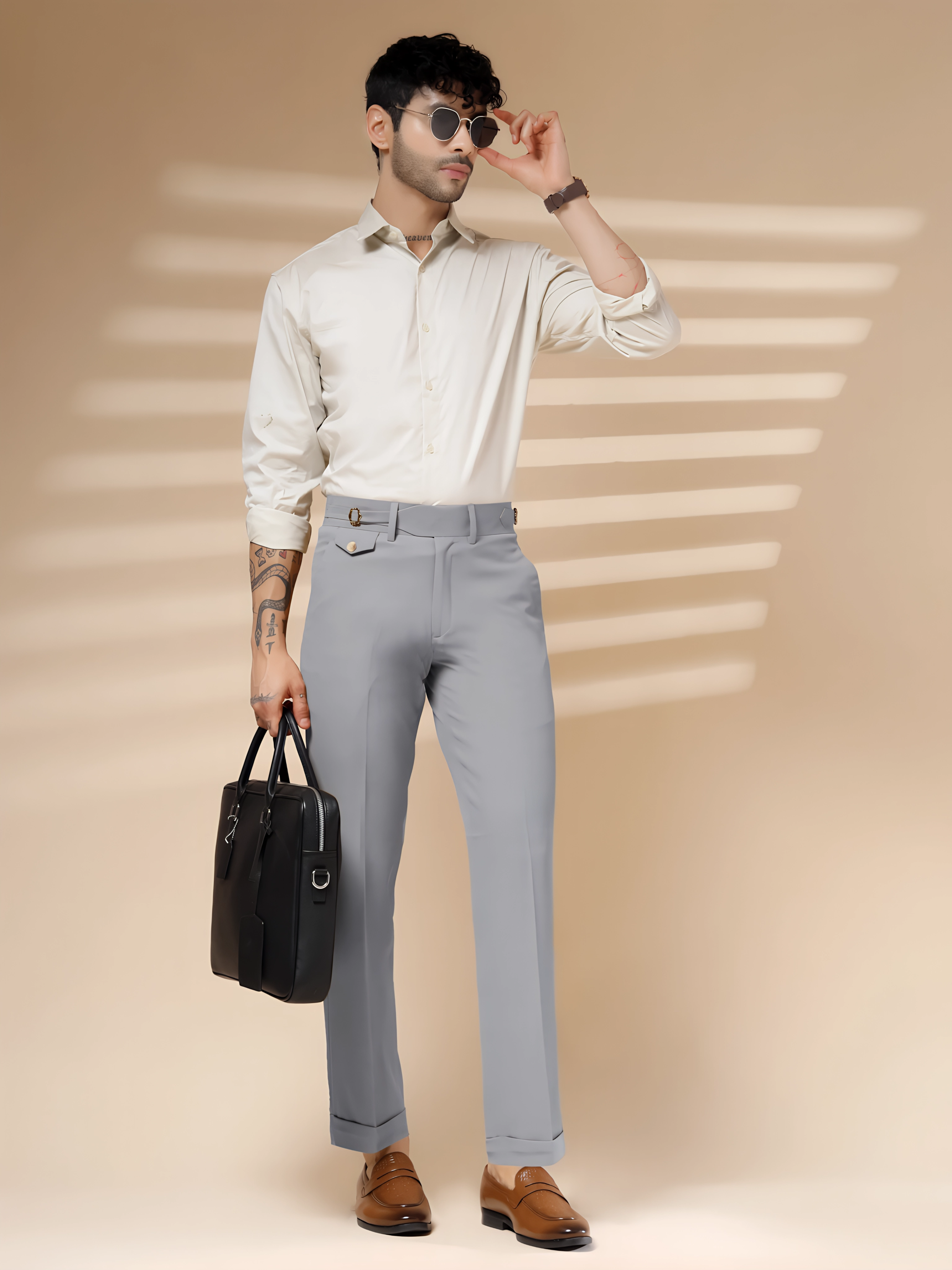 Ash Grey Single Buckle Formal Gurkha Pants by ITALIAN VEGA®