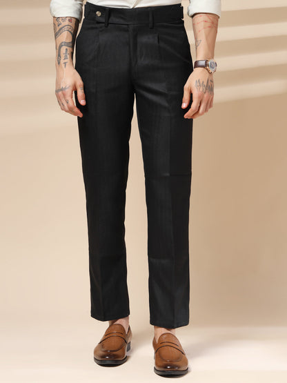 Black Oxford Herringbone Gurkha Pants | Boot Cut Fit by Italian Vega® (Winter Warm)