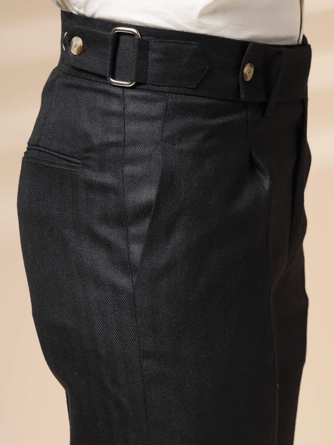 Black Oxford Herringbone Gurkha Pants | Boot Cut Fit by Italian Vega® (Winter Warm)