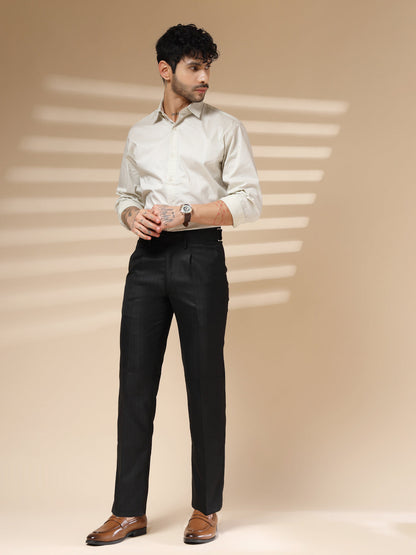 Black Oxford Herringbone Gurkha Pants | Boot Cut Fit by Italian Vega® (Winter Warm)