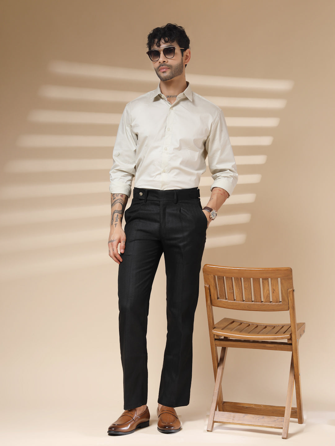 Black Oxford Herringbone Gurkha Pants | Boot Cut Fit by Italian Vega® (Winter Warm)