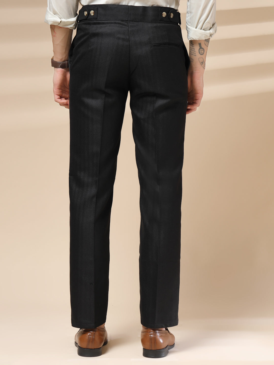 Black Oxford Herringbone Gurkha Pants | Boot Cut Fit by Italian Vega® (Winter Warm)