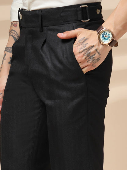 Black Oxford Herringbone Gurkha Pants | Boot Cut Fit by Italian Vega® (Winter Warm)