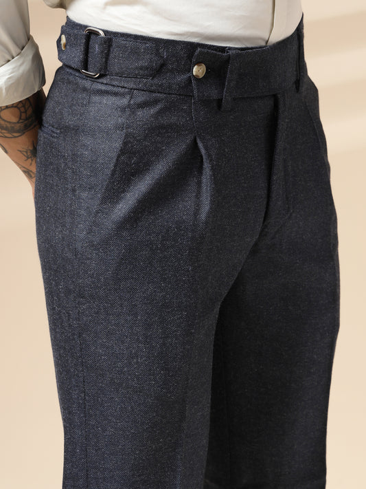 Navy Oxford Herringbone Gurkha Pants | Boot Cut Fit by Italian Vega® (Winter Warm)