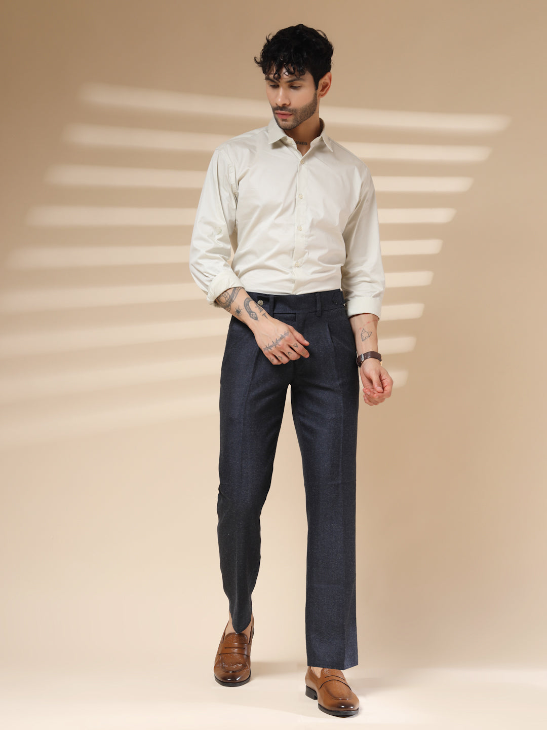 Navy Oxford Herringbone Gurkha Pants | Boot Cut Fit by Italian Vega® (Winter Warm)