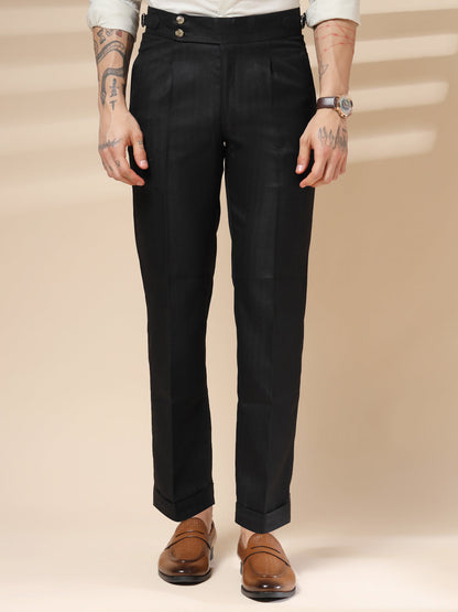 Black Signature Buttoned Herringbone Gurkha Pants | Boot Cut Fit by Italian Vega® (Winter Warm)