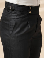 Black Signature Buttoned Herringbone Gurkha Pants | Boot Cut Fit by Italian Vega®
