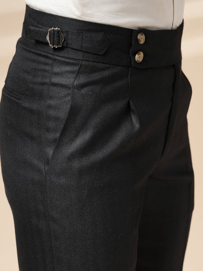 Black Signature Buttoned Herringbone Gurkha Pants | Boot Cut Fit by Italian Vega® (Winter Warm)