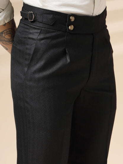 Black Signature Buttoned Herringbone Gurkha Pants | Boot Cut Fit by Italian Vega® (Winter Warm)