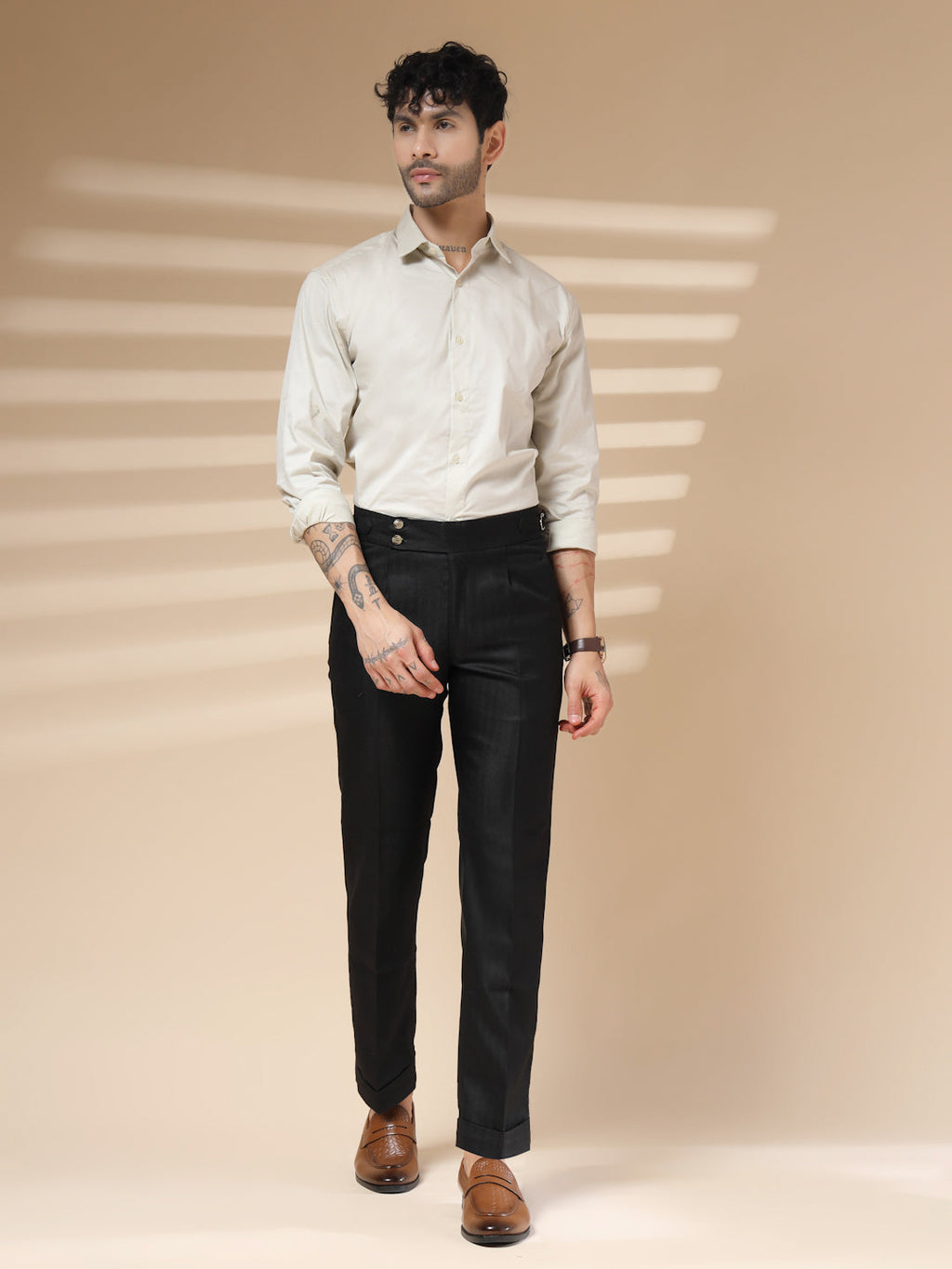 Black Signature Buttoned Herringbone Gurkha Pants | Boot Cut Fit by Italian Vega®