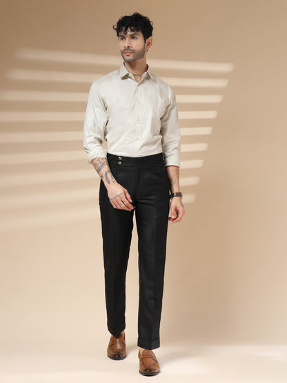 Black Signature Buttoned Herringbone Gurkha Pants | Boot Cut Fit by Italian Vega® (Winter Warm)