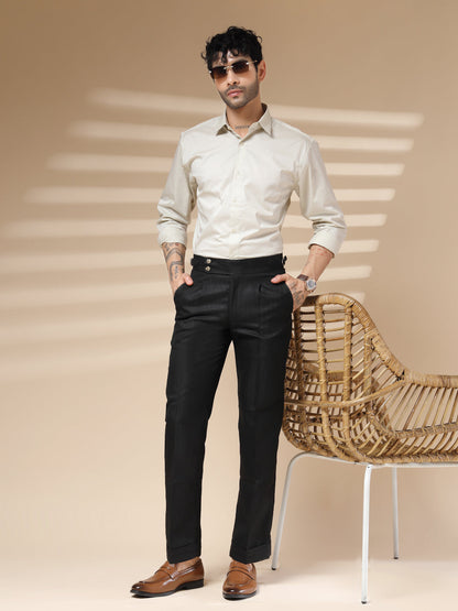 Black Signature Buttoned Herringbone Gurkha Pants | Boot Cut Fit by Italian Vega® (Winter Warm)