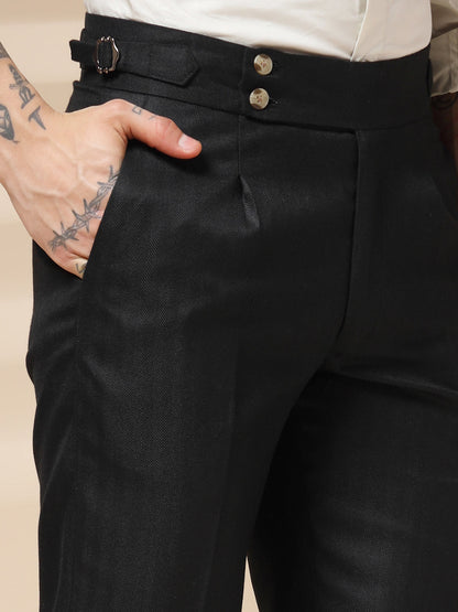 Black Signature Buttoned Herringbone Gurkha Pants | Boot Cut Fit by Italian Vega® (Winter Warm)