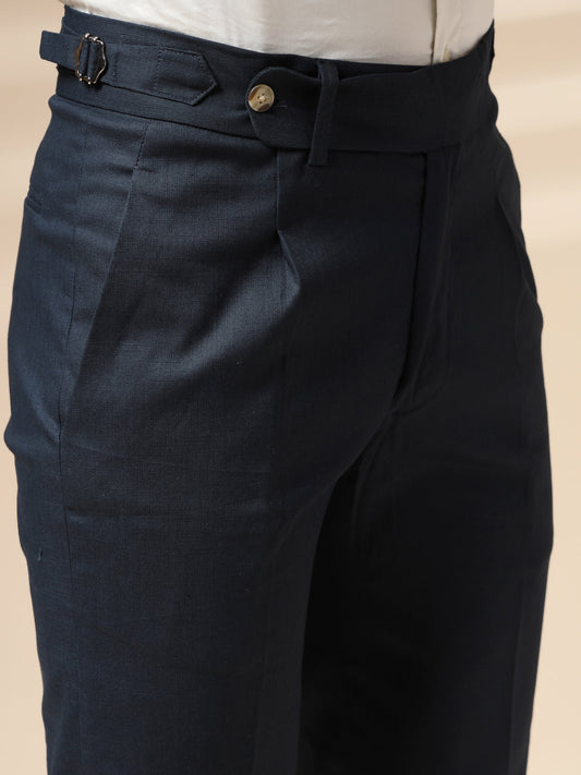 Navy Elegant Linen Gurkha Pants | Boot Cut Fit by Italian Vega®