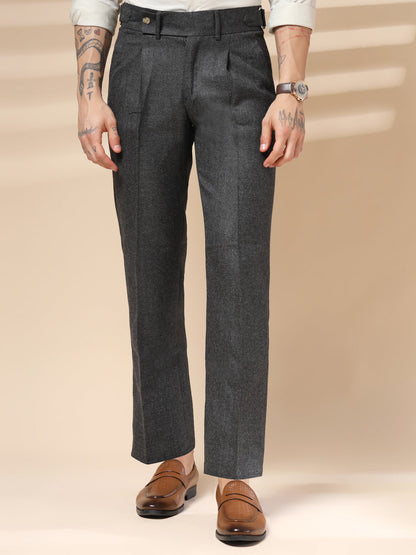 Grey Oxford Herringbone Gurkha Pants | Boot Cut Fit by Italian Vega® (Winter Warm)
