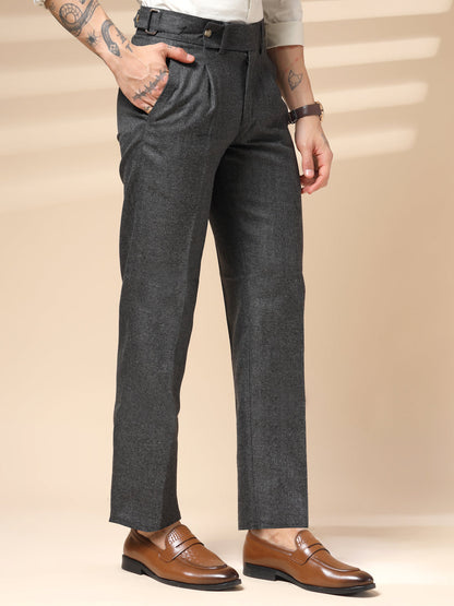 Grey Oxford Herringbone Gurkha Pants | Boot Cut Fit by Italian Vega® (Winter Warm)