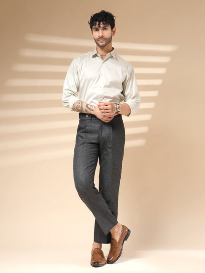 Grey Oxford Herringbone Gurkha Pants | Boot Cut Fit by Italian Vega® (Winter Warm)