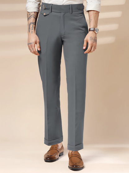 Stone Grey Single Buckle Formal Gurkha Pants by ITALIAN VEGA®
