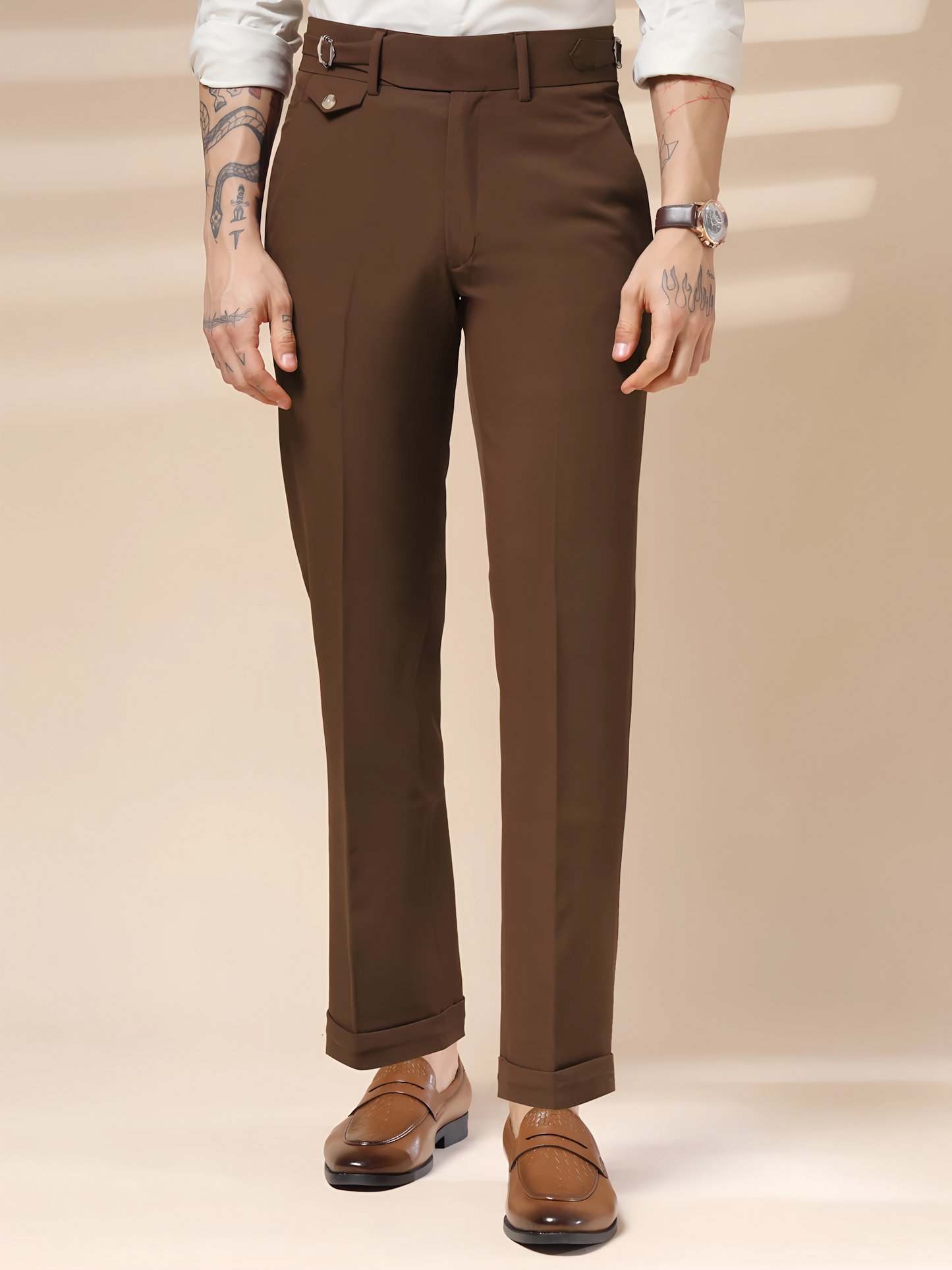 Brown Single Buckle Formal Gurkha Pants by ITALIAN VEGA®