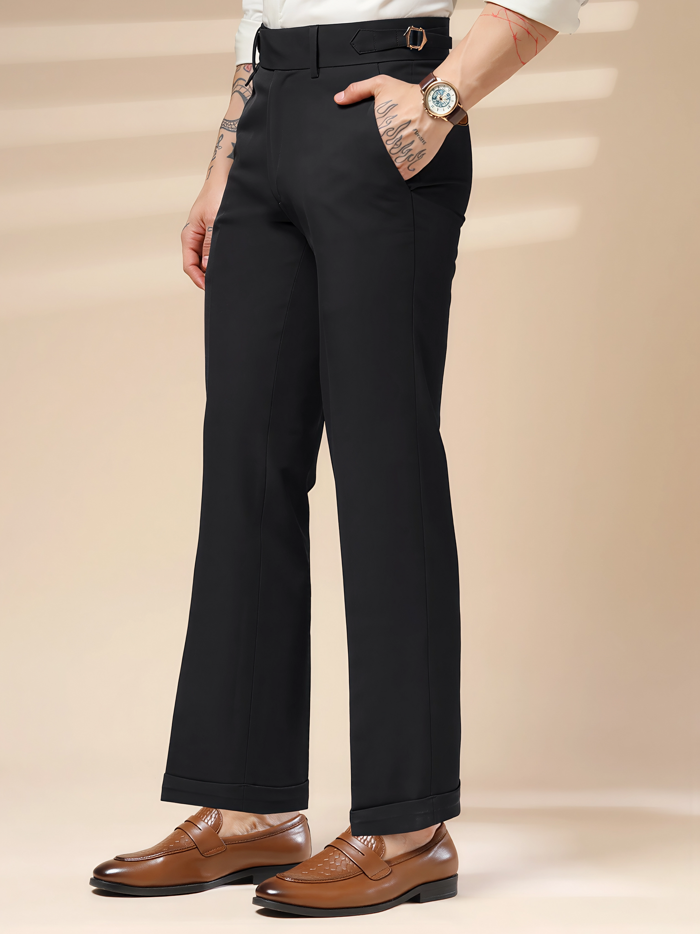 Black Single Buckle Formal Gurkha Pants by ITALIAN VEGA®