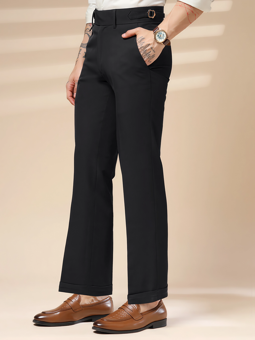 Navy Blue Single Buckle Formal Gurkha Pants by ITALIAN VEGA®