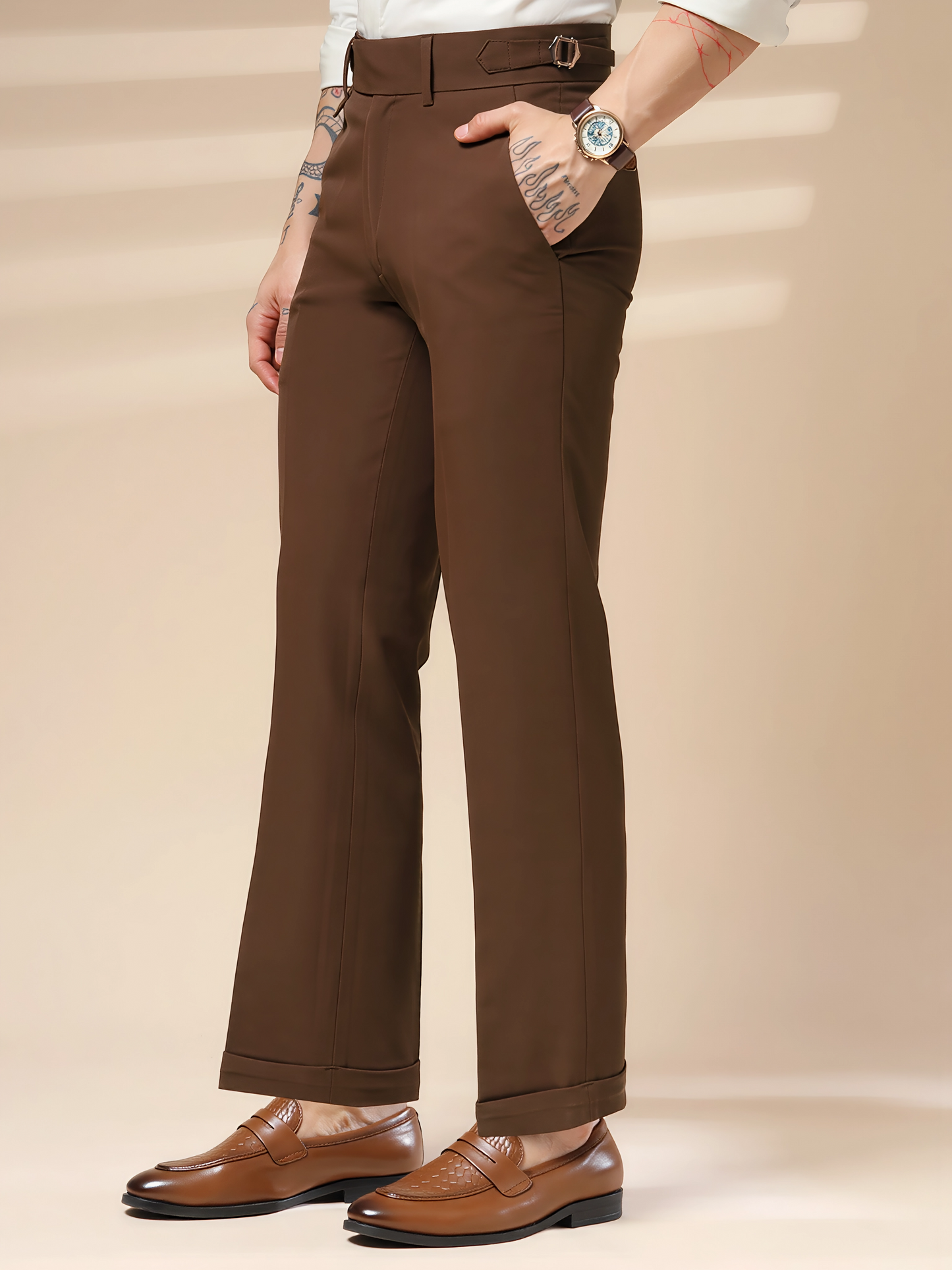 Brown Single Buckle Formal Gurkha Pants by ITALIAN VEGA®