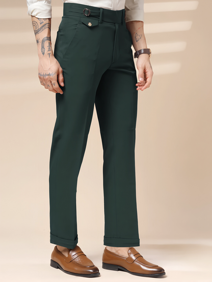 Bottle Green Single Buckle Formal Gurkha Pants by ITALIAN VEGA®