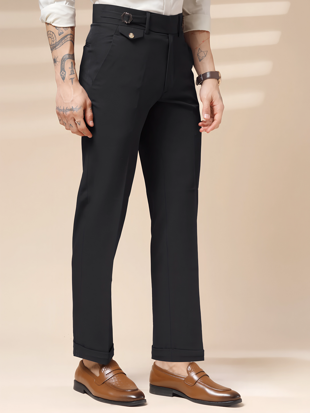 Navy Blue Single Buckle Formal Gurkha Pants by ITALIAN VEGA®