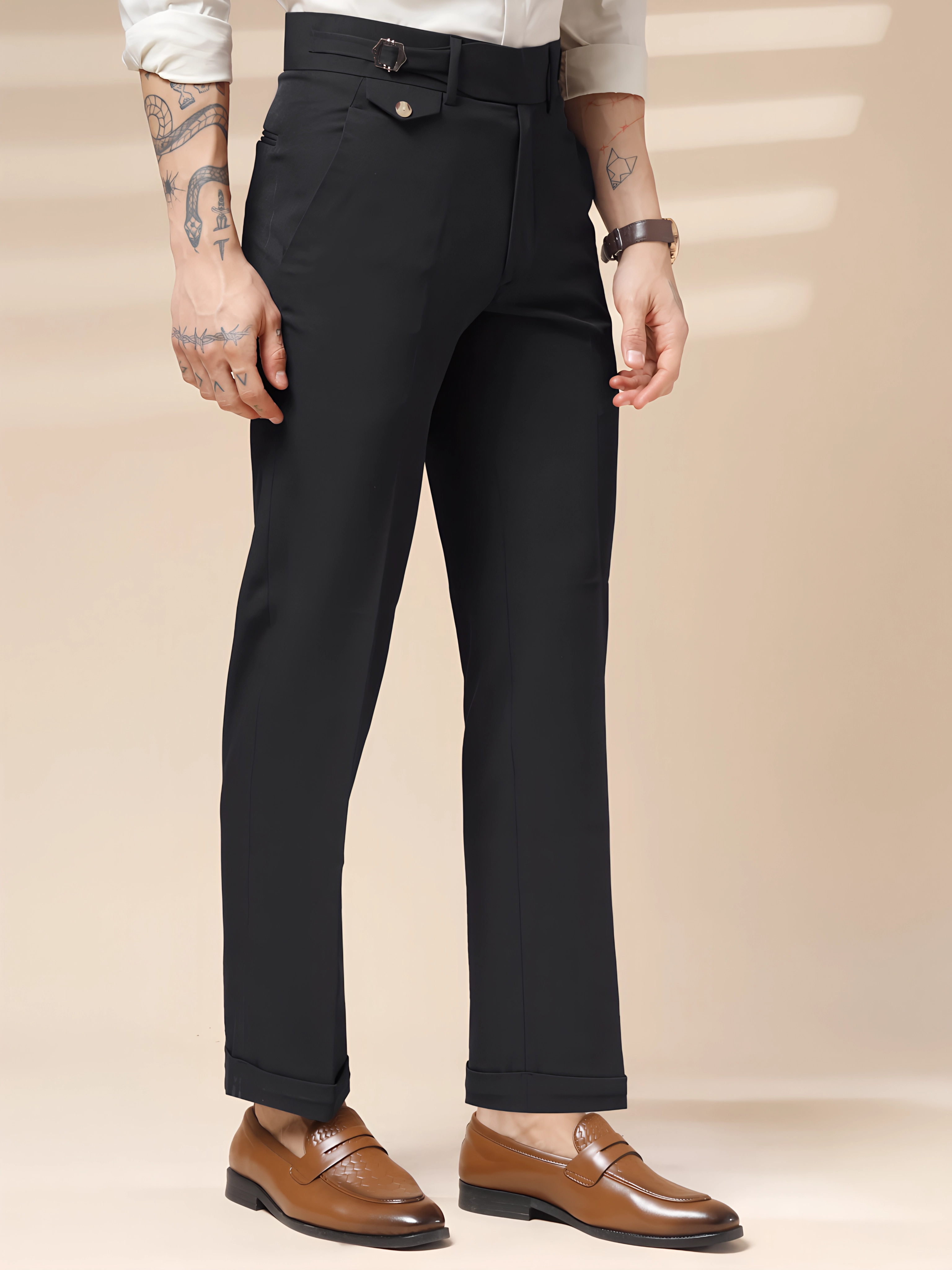 Navy Blue Single Buckle Formal Gurkha Pants by ITALIAN VEGA®