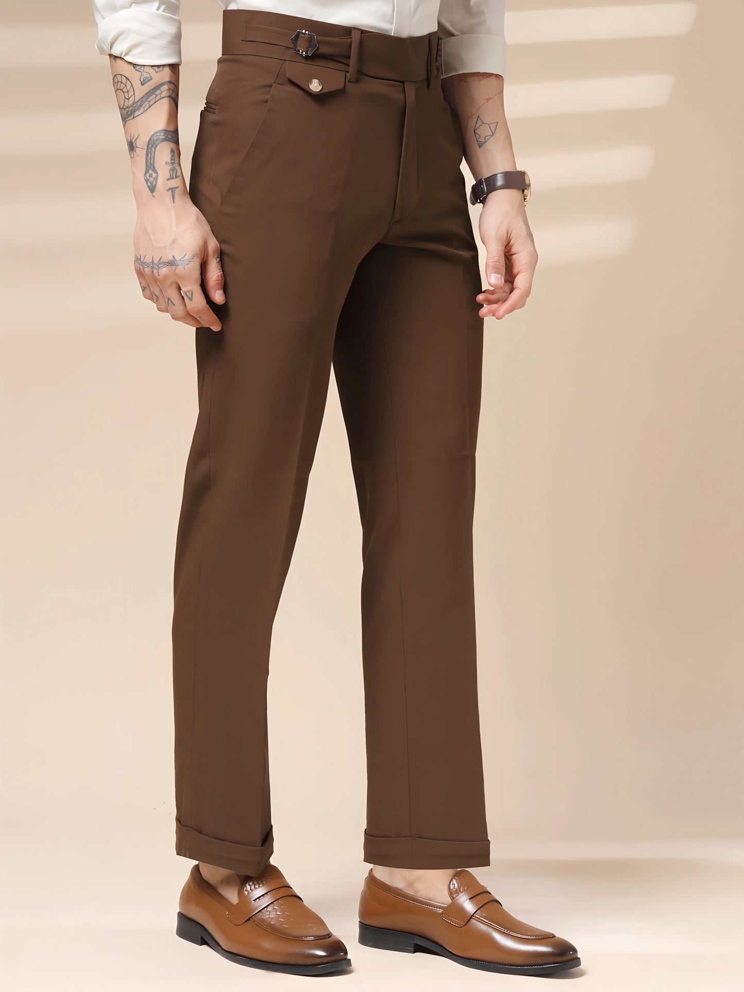 Brown Single Buckle Formal Gurkha Pants by ITALIAN VEGA®