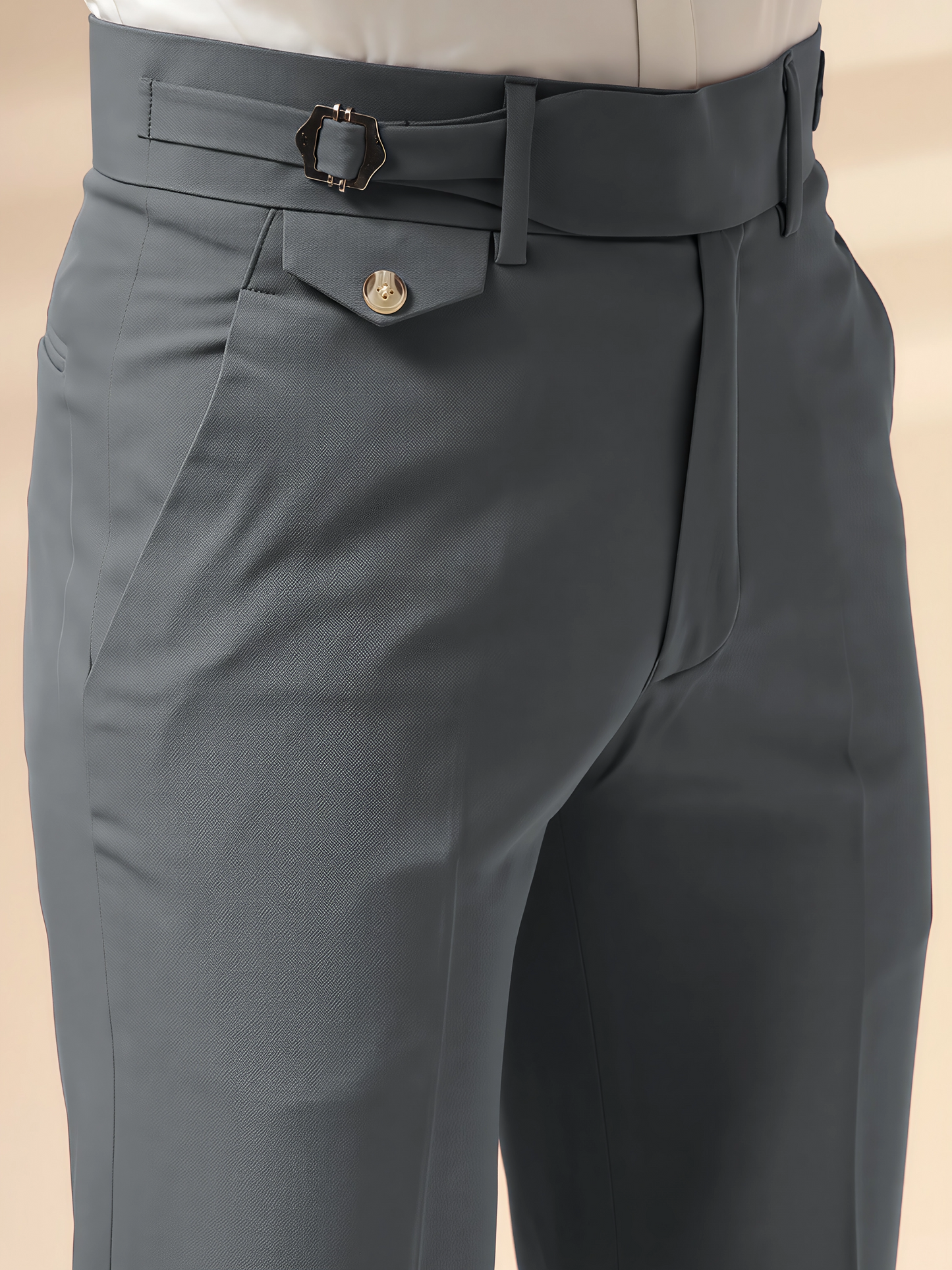 Stone Grey Single Buckle Formal Gurkha Pants by ITALIAN VEGA®