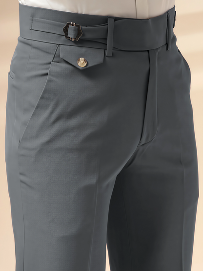 Stone Grey Single Buckle Formal Gurkha Pants by ITALIAN VEGA®