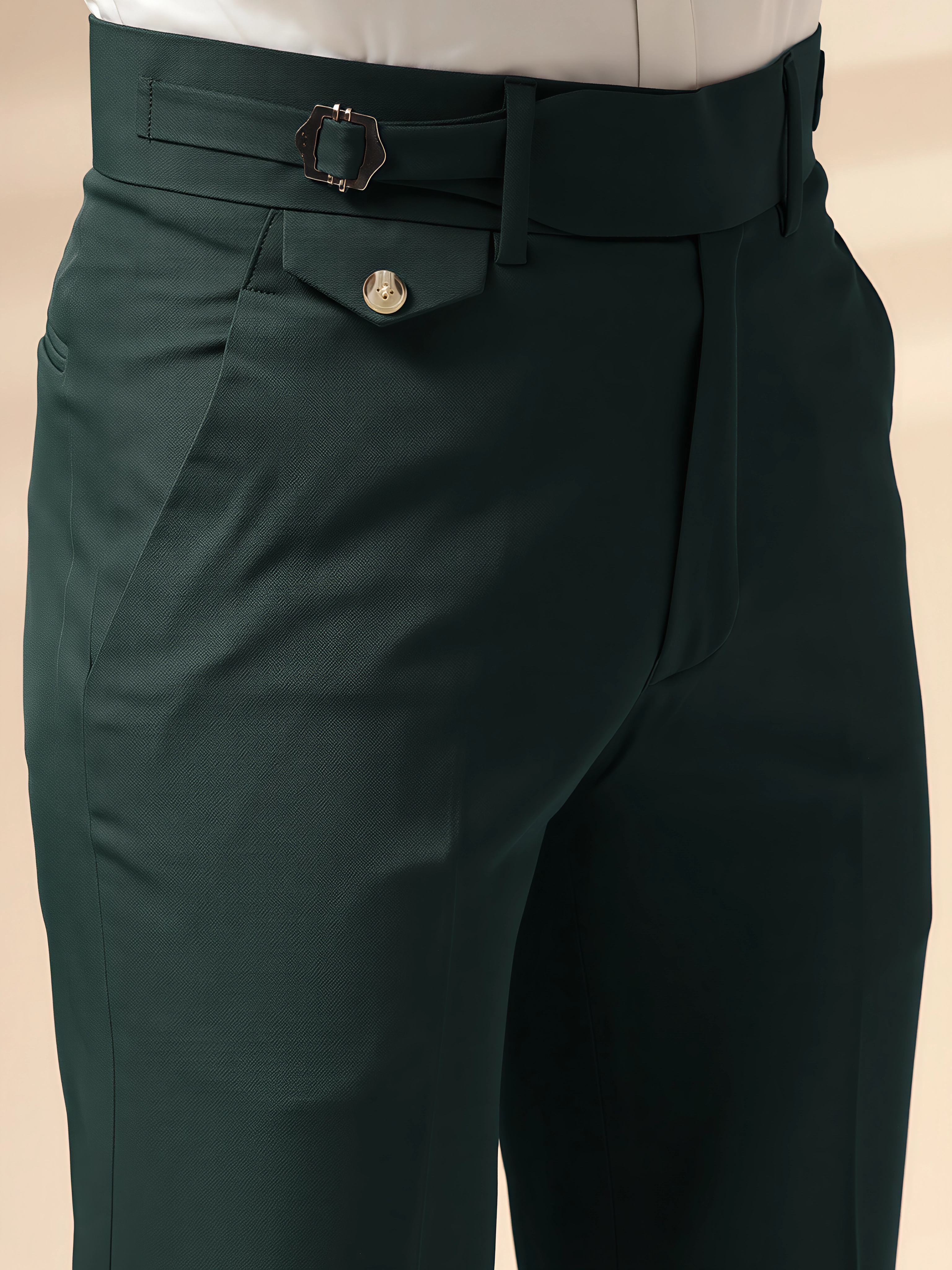 Bottle Green Single Buckle Formal Gurkha Pants by ITALIAN VEGA®