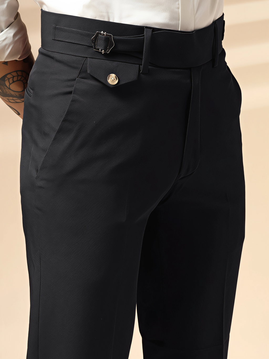 Navy Blue Single Buckle Formal Gurkha Pants by ITALIAN VEGA®