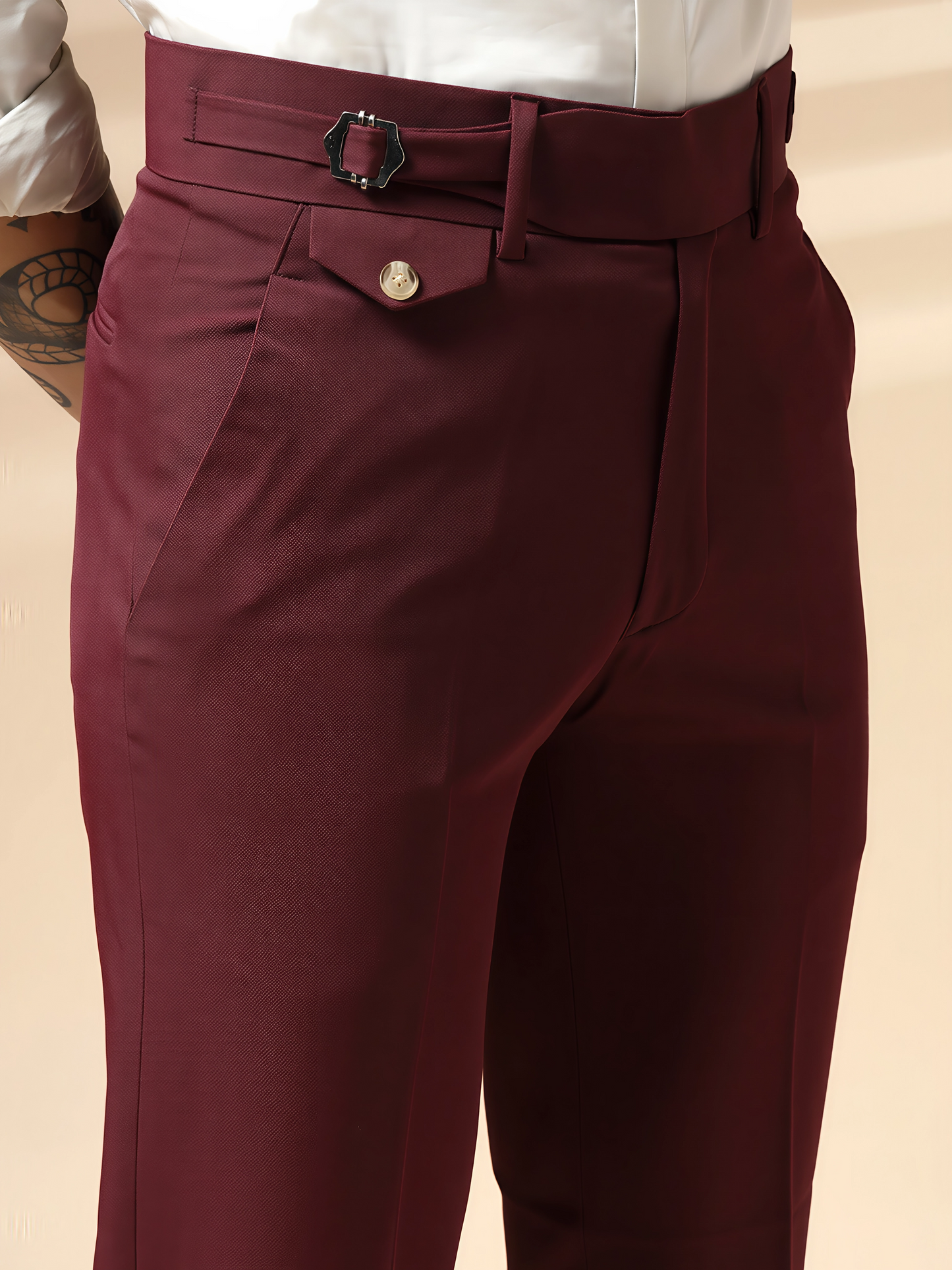 Wine Single Buckle Formal Gurkha Pants by ITALIAN VEGA®