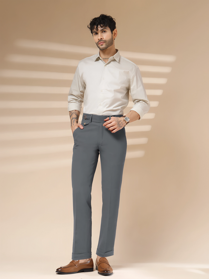 Stone Grey Single Buckle Formal Gurkha Pants by ITALIAN VEGA®