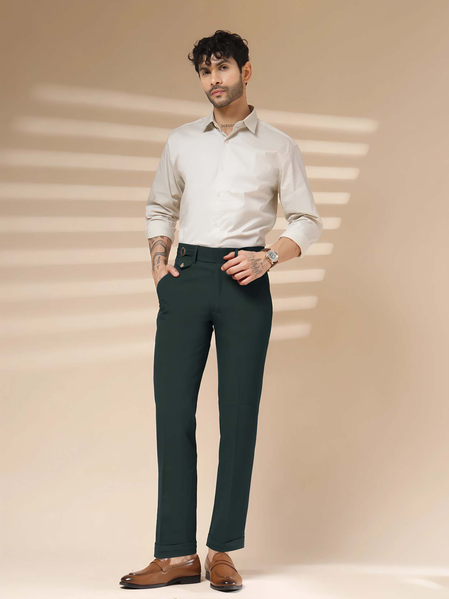 Bottle Green Single Buckle Formal Gurkha Pants by ITALIAN VEGA®