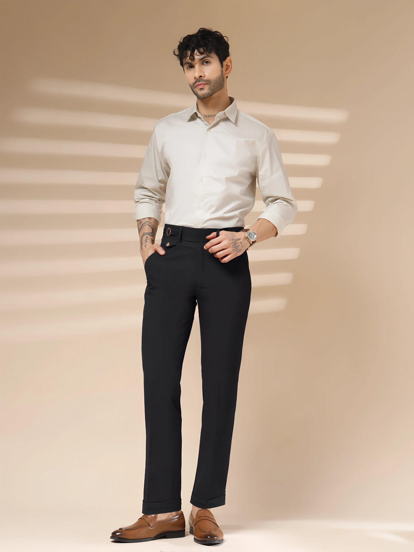 Black Single Buckle Formal Gurkha Pants by ITALIAN VEGA®