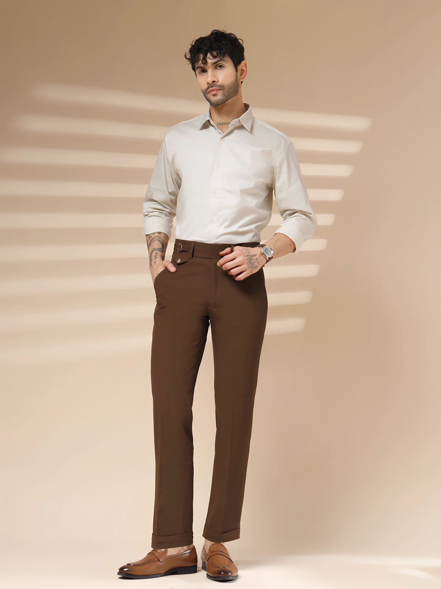 Brown Single Buckle Formal Gurkha Pants by ITALIAN VEGA®