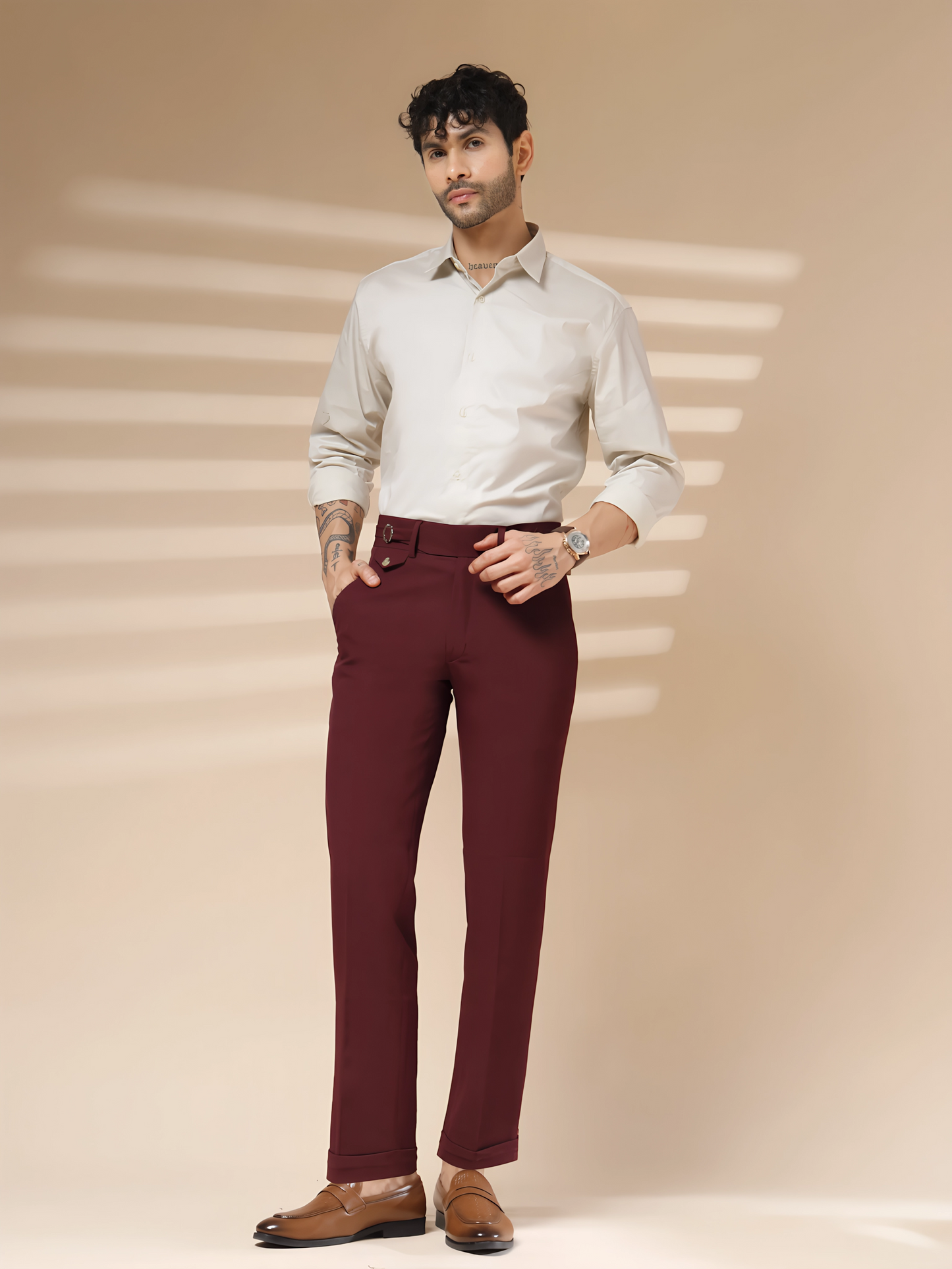 Wine Single Buckle Formal Gurkha Pants by ITALIAN VEGA®