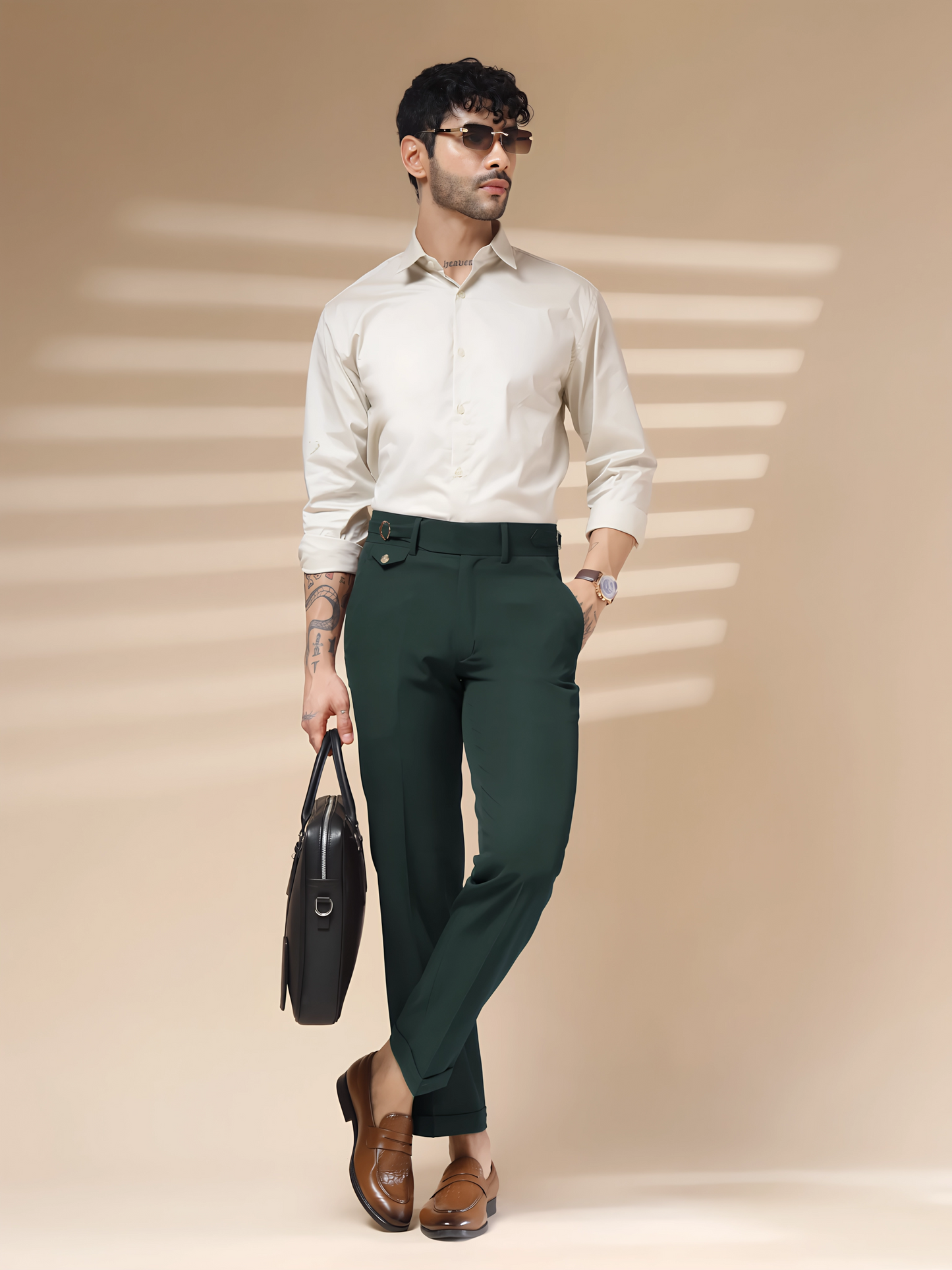 Bottle Green Single Buckle Formal Gurkha Pants by ITALIAN VEGA®