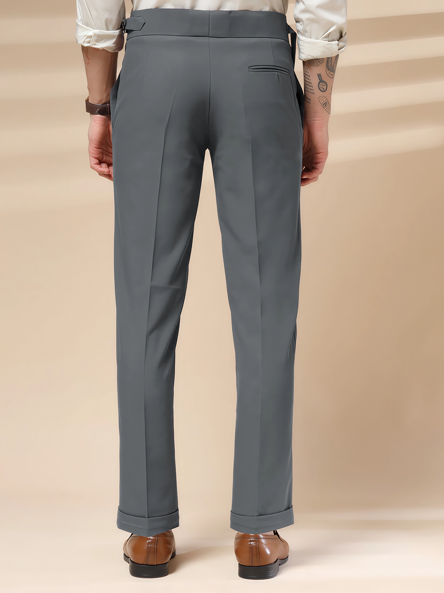 Stone Grey Single Buckle Formal Gurkha Pants by ITALIAN VEGA®