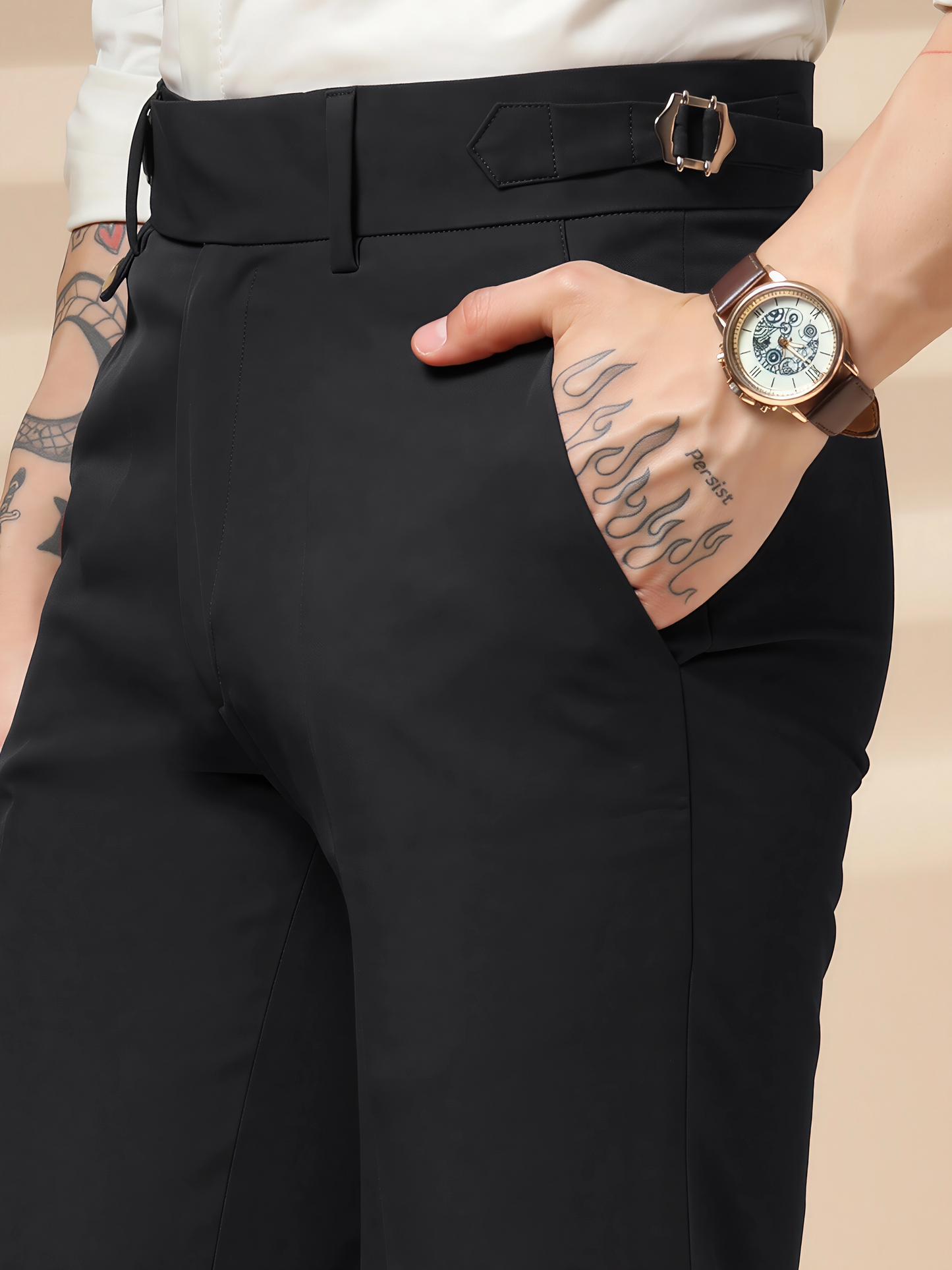 Black Single Buckle Formal Gurkha Pants by ITALIAN VEGA®