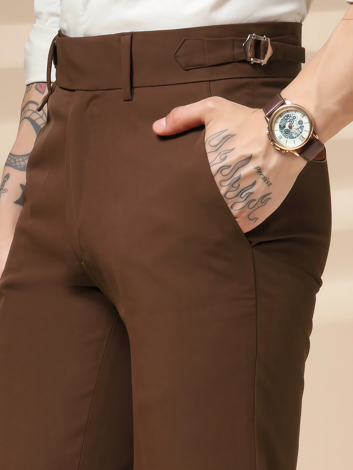 Brown Single Buckle Formal Gurkha Pants by ITALIAN VEGA®