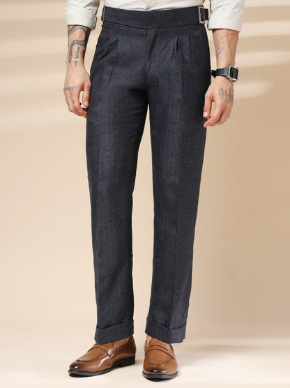 Navy Classic Buckle Herringbone Gurkha Pants | Boot Cut Fit by Italian Vega® (Winter Warm)