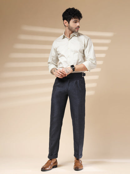 Navy Classic Buckle Herringbone Gurkha Pants | Boot Cut Fit by Italian Vega® (Winter Warm)